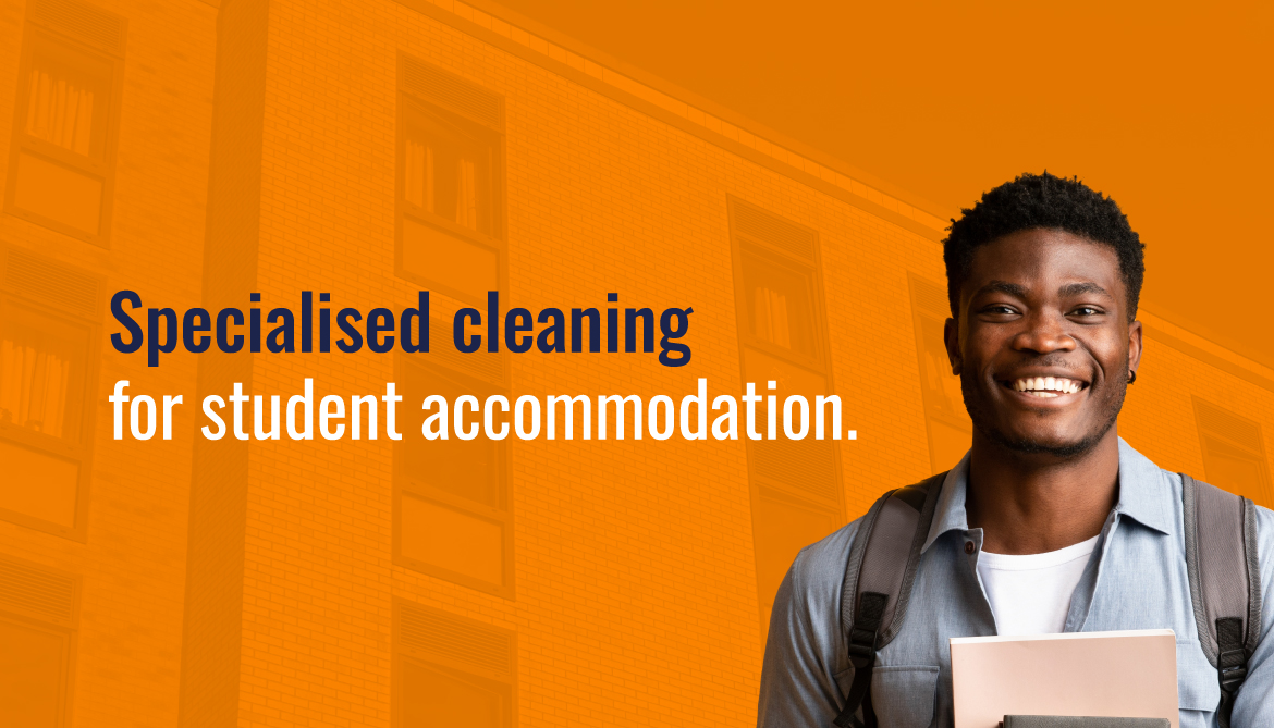 Specialised cleaning header featuring two students carrying books